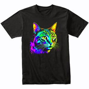 Bengal Cat Psychedelic Cat Art T-Shirt - Bengal Cat Owner Gift - Bengal Shirt - Vibrant Colorful Bright Watercolor Rainbow
