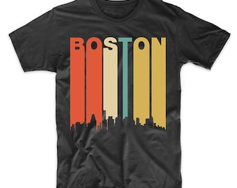 Men's Boston Shirt - Retro 1970's Style Boston Massachusetts Cityscape Downtown Skyline Shirt by Really Awesome Shirts