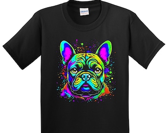 Camiseta psicodélica de bulldog francés - Regalo para dueños de bulldog francés - Camiseta infantil de bulldog francés - Arcoíris colorido (jóvenes/niños pequeños)