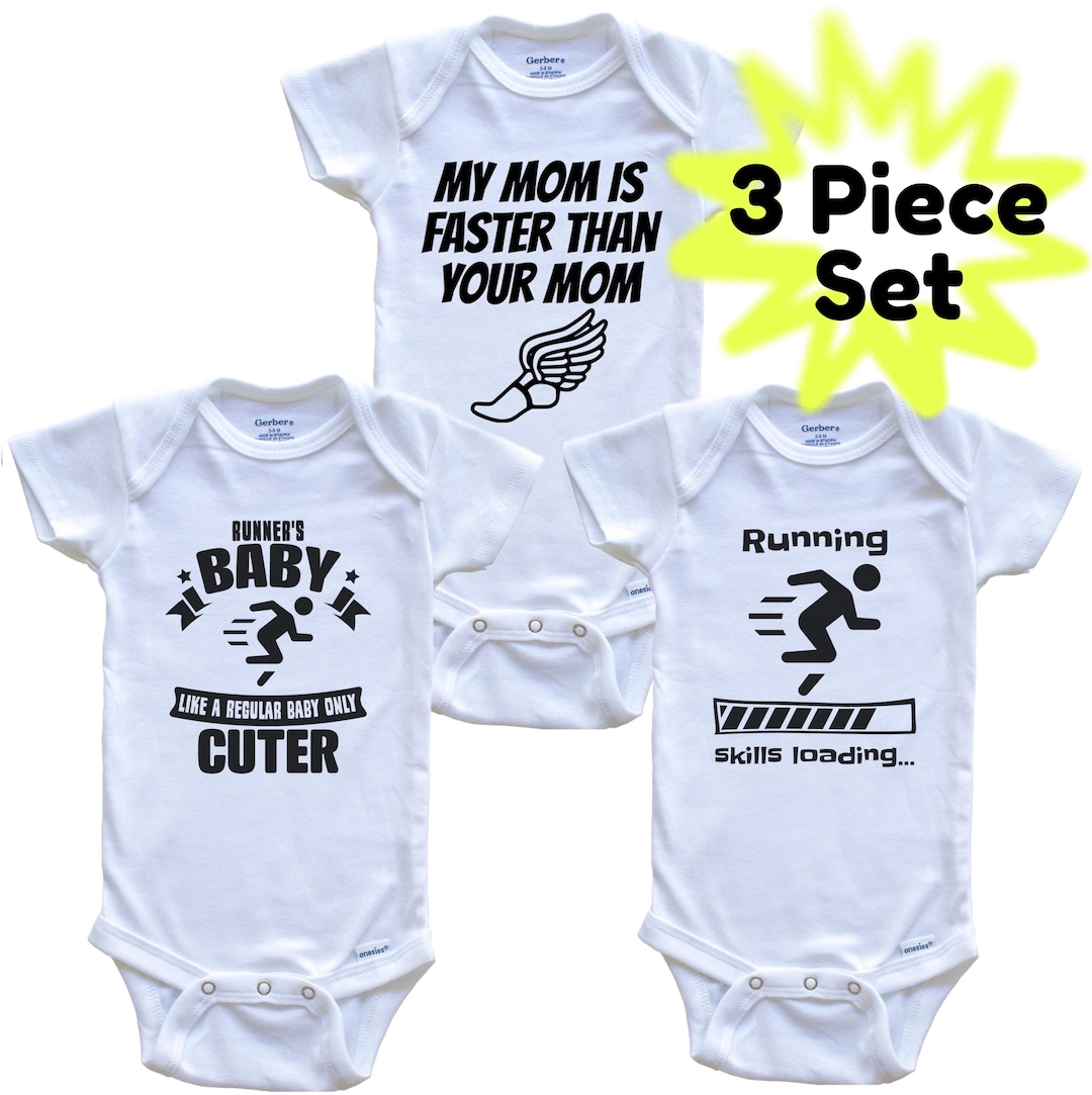 My Mom is Faster Than Your Mom Funny Running Baby Bodysuit Bundle (3 ...