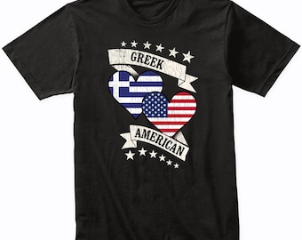 Greek American Heart Flags Greece USA T-Shirt - Greece Shirt Gift Idea - Greece Flag Shirt