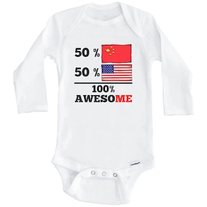 50 Percent Chinese 50 Percent American 100% Awesome Funny China Flag One Piece Baby Bodysuit (Long Sleeve)