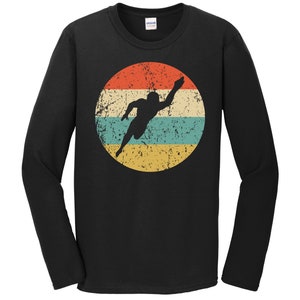 Swimming Long Sleeve T-Shirt - Swimmer Silhouette Retro Swimmer Shirt