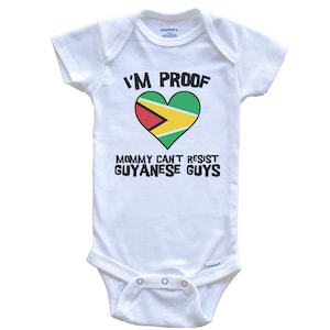 I&#39;m Proof Mommy Can&#39;t Resist Guyanese Guys Guyana Flag Heart   Baby Bodysuit - Cute One Piece Baby Bodysuit