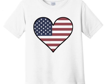 American Flag Baby T-Shirt - Cute American Flag Heart - United States Infant / Toddler Shirt