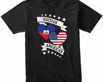 Haitian American Heart Flags Haiti USA T-Shirt - Haiti Shirt Gift Idea - Haiti Flag Shirt