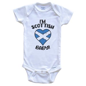 I&#39;m Scottish Baby! Funny Scotland Flag Heart One Piece Baby Bodysuit - Short Sleeve or Long Sleeve