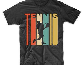 Retro Tennis Shirt - Vintage Retro 1970's Style Tennis Player Silhouette Sports T-Shirt by Really Awesome Shirts