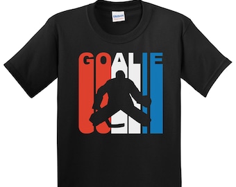 Kids Hockey Goalie Shirt - Retro Red White and Blue Youth Hockey Shirt - Hockey Goalie T-Shirt