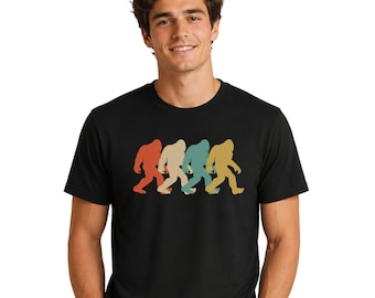 Camiseta retrô do Pé Grande | Camiseta vintage pop art com estampa do Sasquatch para homens | Camiseta divertida para camping e trilhas com tema de criptídeos
