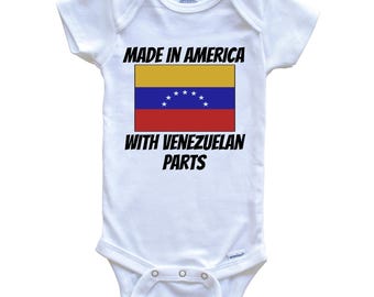 Made In America With Venezuelan Parts Venezuela Flag Funny   Baby Bodysuit - Cute One Piece Baby Bodysuit