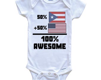 50% puertorriqueño, 50% estadounidense, 100% increíble, divertido body de bebé con la bandera - Lindo body de bebé con la bandera de Puerto Rico