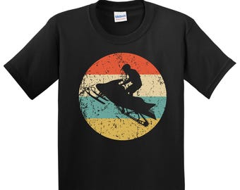 Kids Snowmobile Shirt - Retro Snowmobiling T-Shirt - Snowmobiler Icon Shirt - Snowmobile Shirt for Boys