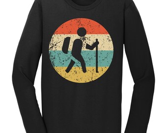 Men's Hiking Shirt - Retro Hiker Icon Long Sleeve T-Shirt - Backpacker Shirt