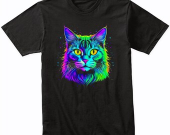 Camiseta psicodélica con diseño de gato angora turco - Regalo para dueño de gato angora turco - Camisa de angora turca - Arcoíris de acuarela brillante y colorido