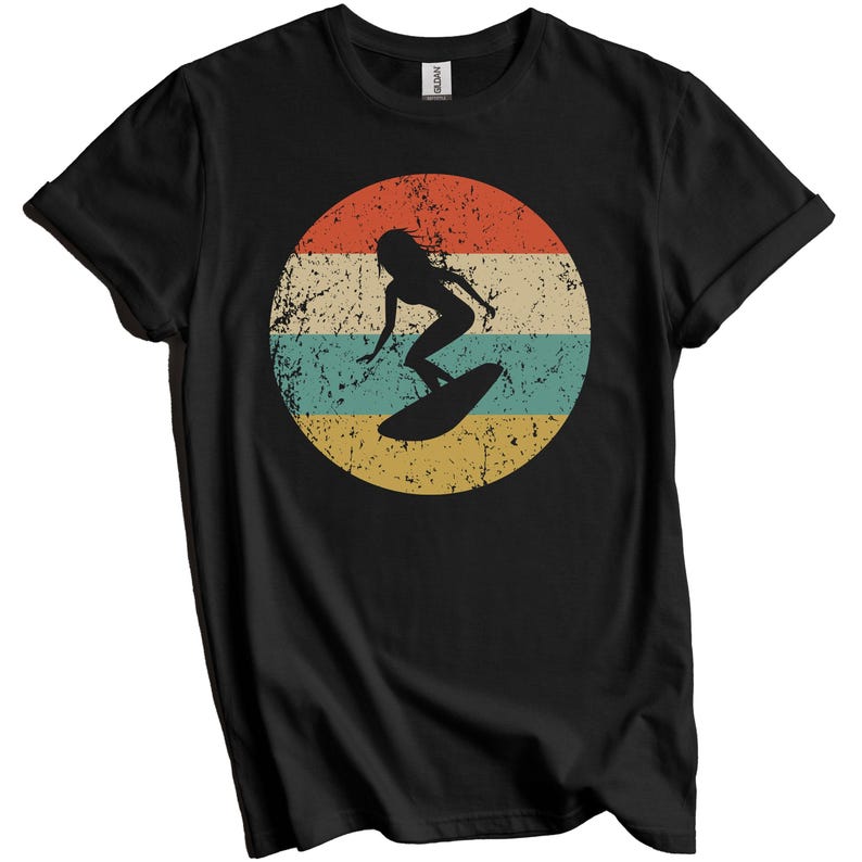 Surfing Shirt - Vintage Retro Surfer T-Shirt - Women's Surfing Gift - Surfing Icon Shirt Black