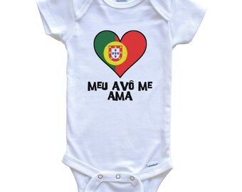 My Grandpa Loves Me Portuguese Language Portugal Flag Heart Baby Bodysuit - Meu Avô Me Ama - One Piece Baby Bodysuit - Australia