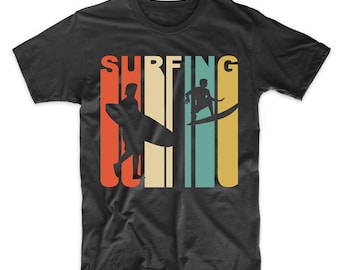 Camiseta de surf retro - Camiseta con silueta de surfista estilo años 70 de Really Awesome Shirts