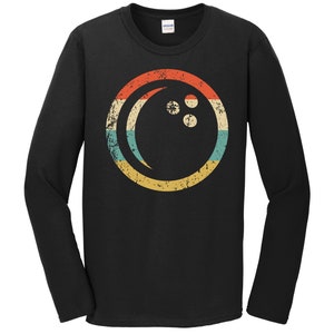 Bowling Long Sleeve T-Shirt - Bowling Ball Icon Retro 1970&#39;s Style Bowler Shirt