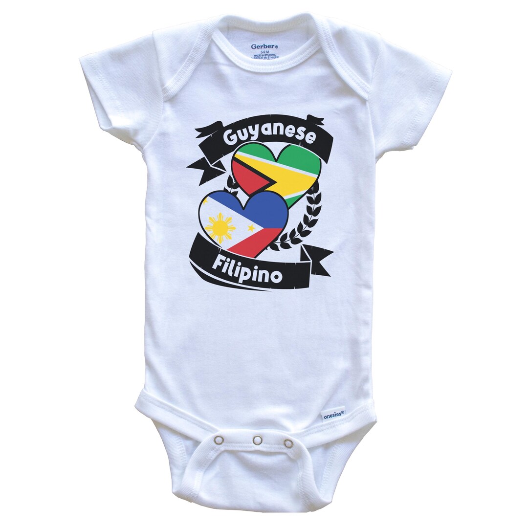 Born In America With A Guyanese Heart Baby Bodysuit - Guyana Flag Onesie