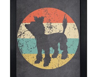 Chinese Crested Art Print - Retro Chinese Crested Dog Breed Icon Wall Art - 8"x10" Framed or Unframed