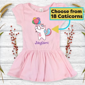 Custom Name Caticorn Dress for Toddlers - Personalized Toddler Unicorn Kittycorn Dress - Add Any Name - 18 Cute and Funny Cat Options