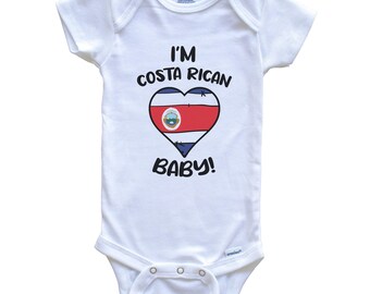 ¡Soy costarricense! Body de bebé con la bandera de Costa Rica y corazón (manga corta o larga)