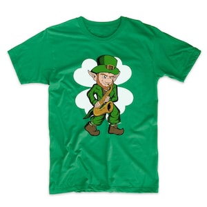 Sax Player Leprechaun St. Patrick's Day Saxophone T-Shirt - Paddy's Day Shamrock Green Shirt
