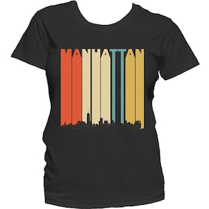 Women&#39;s Manhattan Shirt - Vintage 1970&#39;s Style Manhattan New York Skyline Women&#39;s T-Shirt by Really Awesome Shirts