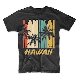 Retro Lanikai Beach Hawaii Palm Trees Vacation T-Shirt - Men&#39;s Lanikai Beach Shirt