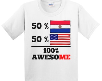 Kids Paraguay Shirt - 50 Percent Paraguayan 50 Percent American 100% Awesome T-Shirt