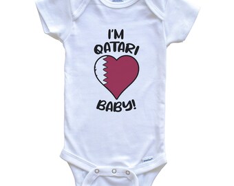 I'm Qatari Baby! Funny Qatar Flag Heart One Piece Baby Bodysuit - Short Sleeve or Long Sleeve