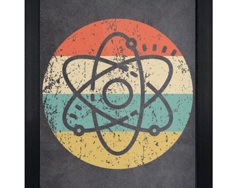 Chemistry Art Print - Retro Science Wall Art - Atom Icon Artwork - 8"x10" Framed or Unframed