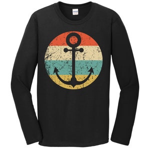 Men&#39;s Nautical Shirt - Retro Sailing Boat Anchor Icon Long Sleeve T-Shirt