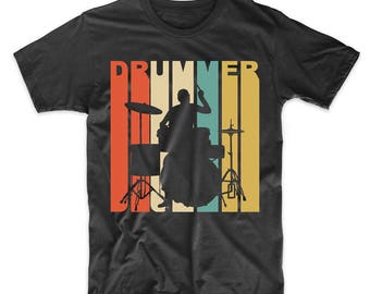 Retro Drumming Shirt - Vintage 1970's Style Drummer Silhouette Retro Music T-Shirt by Really Awesome Shirts