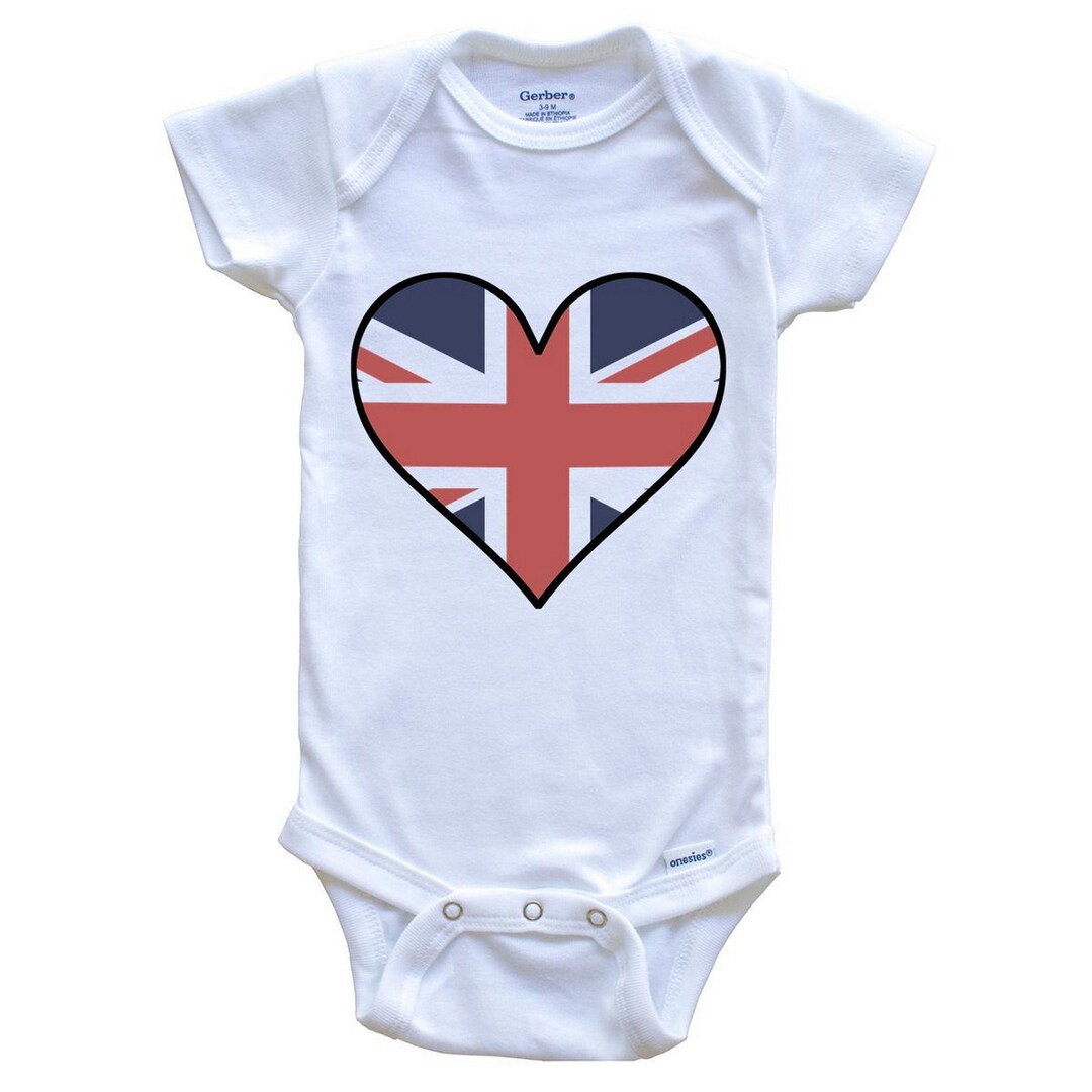 British Flag Baby Bodysuit Cute British Flag Heart United Kingdom Baby