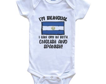 Ich bin zweisprachig, ich kann auf Englisch und Spanisch weinen Lustiger Salvadorianischer Flaggen-Babybody - El Salvador Einteiler