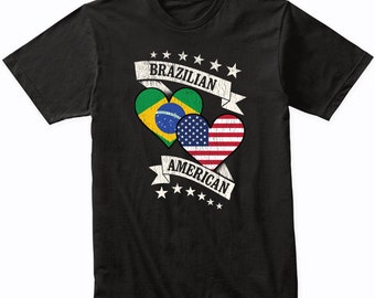 Brazilian American Heart Flags Brazil USA T-Shirt - Brazil Shirt Gift Idea - Brazil Flag Shirt
