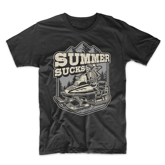 Men's Snowmobile Shirt - Summer Sucks Skeleton Funny Snowmobiling
