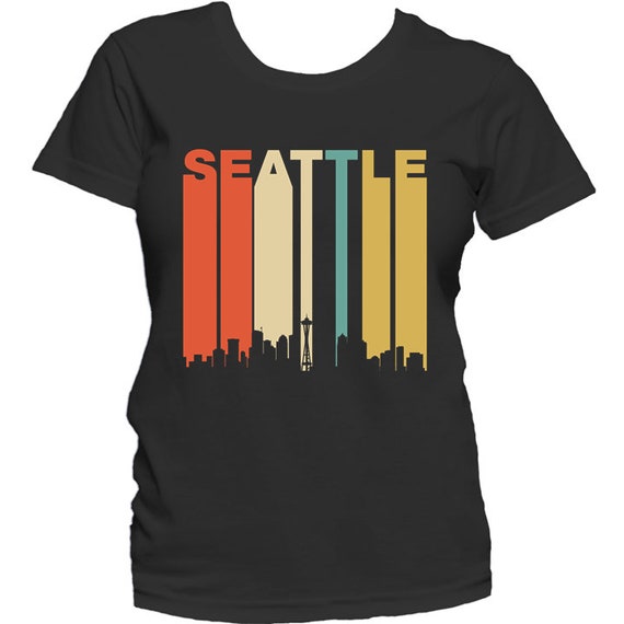 Women's Seattle Shirt - Retro 1970's Style Seattle Washington Cityscape Downtown Skyline Women's T-Shirt by Really Awesome Shirts