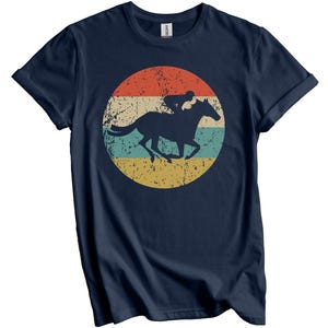 Horse Racing Shirt - Horse Racing Gift - Retro Horseback Rider Jockey Icon T-Shirt Navy Blue