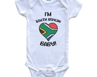 I'm South African Baby! Funny South Africa Flag Heart One Piece Baby Bodysuit - Short Sleeve or Long Sleeve