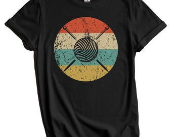 Crochet Gift - Knitting Shirt - Retro Knitting Yarn Needles Icon T-Shirt - Gift for Knitter