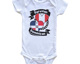 Peruvian Dominican Heart Flags Peru Dominican Republic Baby Bodysuit Cute One Piece Baby Shower Gift