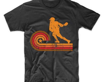 Men's Lacrosse Shirt - Retro Style Lacrosse Player Silhouette Sports T-Shirt by Really Awesome Shirts