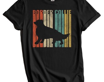 Camiseta Border Collie - Camiseta Border Collie Retrô - Presente para Dono de Border Collie - Silhueta de Cachorro em Estilo Vintage com Aparência Desgastada e Rasgada