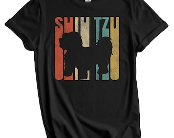 Shih Tzu Shirt - Retro Shih Tzu T-Shirt - Gift for Shih Tzu Owner - 1960's 1970's Vintage Style Dog Silhouette Cracked Worn Distressed Look
