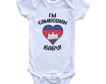 I'm Cambodian Baby! Funny Cambodia Flag Heart One Piece Baby Bodysuit - Short Sleeve or Long Sleeve