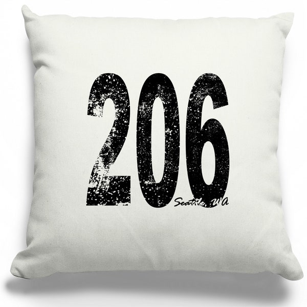 206 Seattle Washington Area Code 100% Cotton Twill Fabric Throw Pillow Case (16"x16") - Seattle Pillow Cover