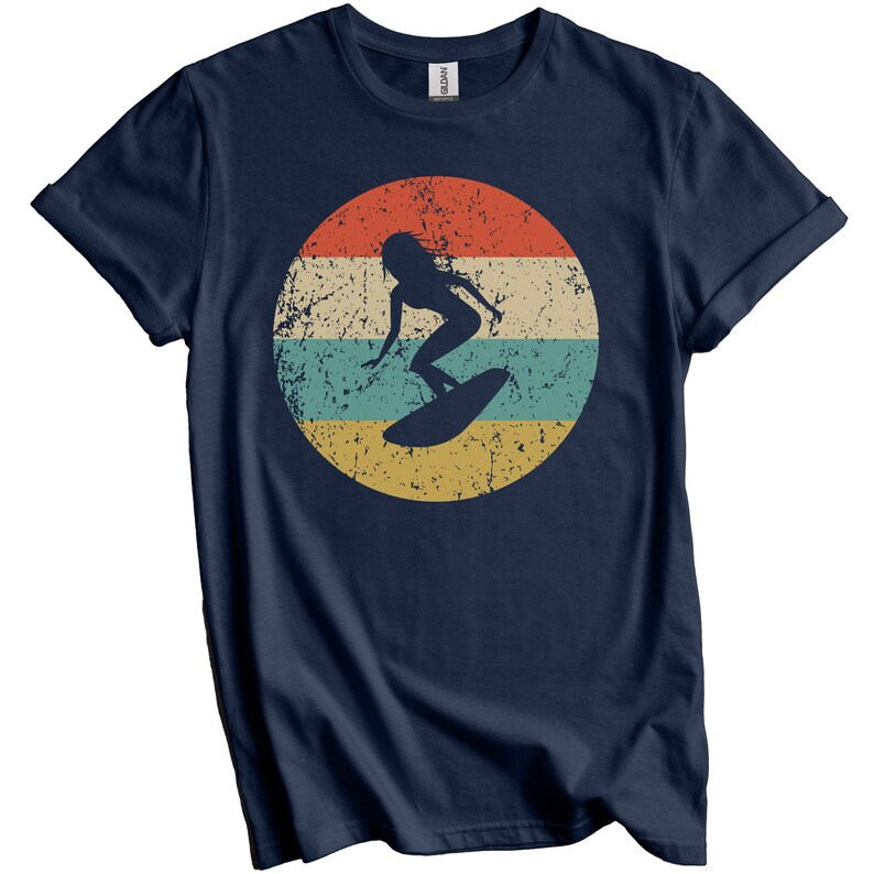 Surfing Shirt - Vintage Retro Surfer T-Shirt - Women's Surfing Gift - Surfing Icon Shirt Navy Blue